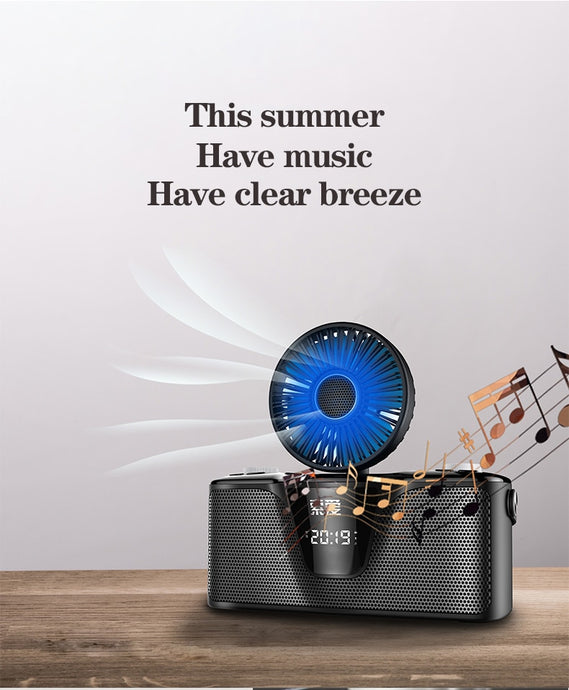 Bluetooth Speaker Subwoofer With Fan Wireless Stereo Dual Loudspeaker Alarm Clock TF Card Support USB Speaker Portable