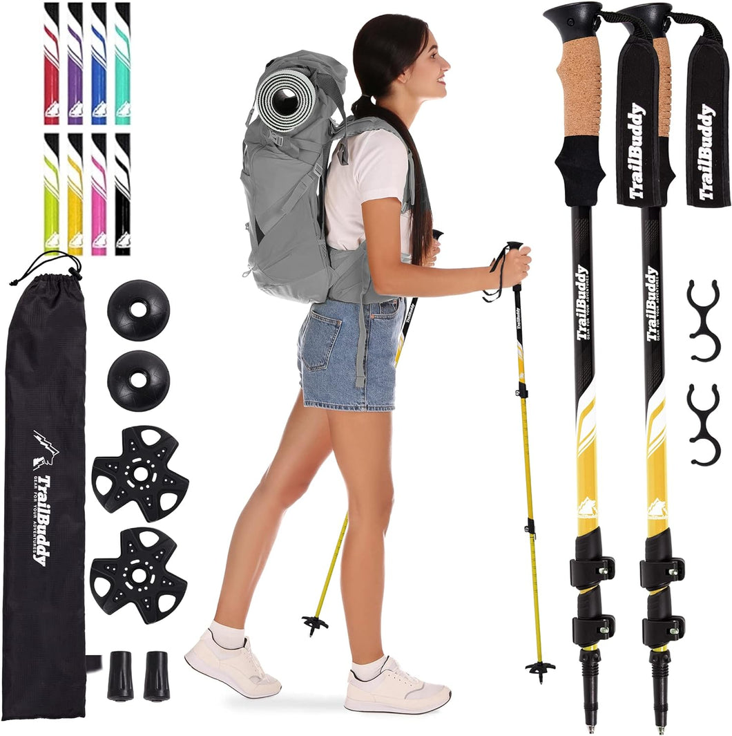 Lightweight & Collapsible Hiking Poles for Backpacking Gear - Pair of 2 Durable Walking Sticks